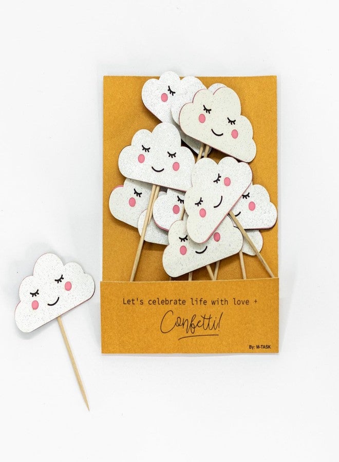 Confetti! Cloud Cupcake Toppers - Pack of 12 White Clouds for Baby Showers, Birthdays, Weddings, and More - Adorable, and Easy to Use - Image 1